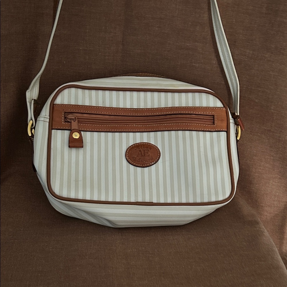 Allen Edwards Vintage Cream and Tan Striped Shoulder Bag